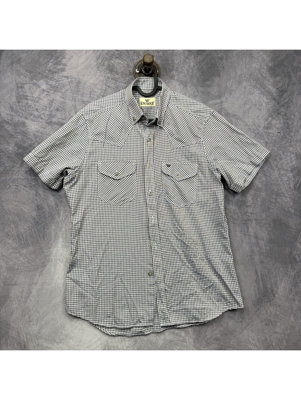 King Ranch Mens S Brown Blue Gingham Check Short Sleeve Western Yoke Shirt